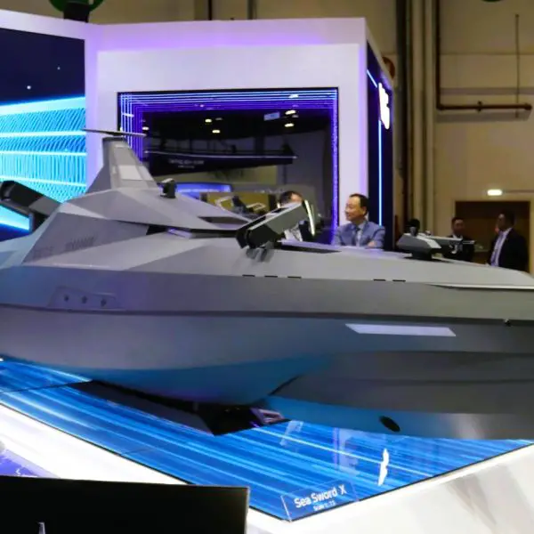 LIG Nex1’s Sea Sword-X combat unmanned surface vessel is making its Gulf debut at UMEX 2026 in Abu Dhabi, highlighting how regional navies are accelerating interest in armed, networked naval drones for littoral operations (Picture Source: Army Recognition Group)