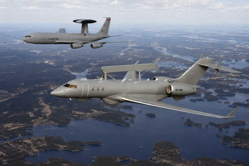 The GlobalEye’s advantage over both the Boeing E-3 Sentry and the E-7 Wedgetail is simple: it combines multi-domain sensing (air, sea, ground), higher-altitude coverage, and lower operating cost in a smaller, more flexible aircraft, while still using modern AESA radar.  (Picture source: AI-generated image based on Saab visual)