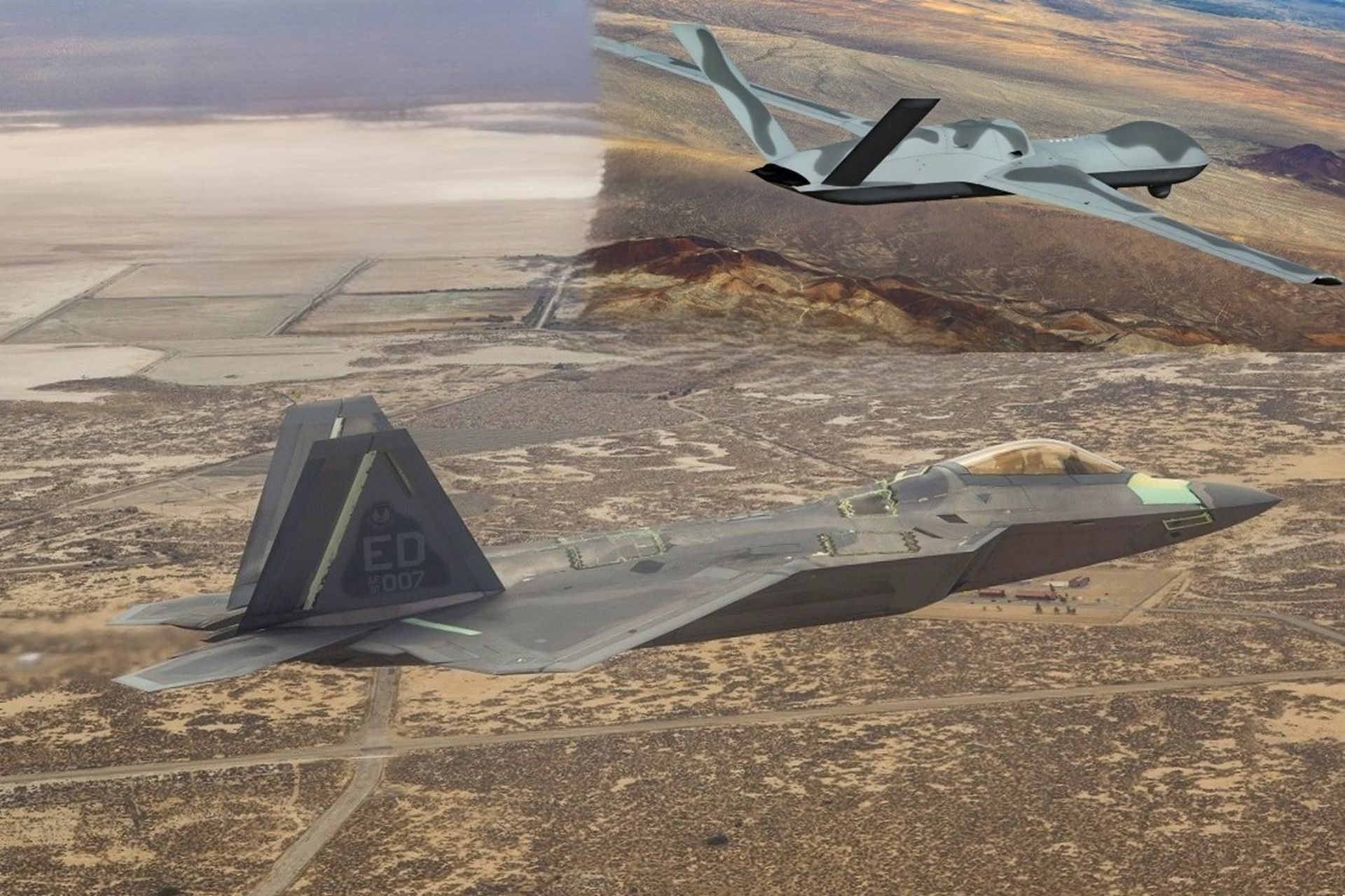 A U.S. Air Force F-22 Raptor pilot directly controlled an MQ-20 Avenger combat drone from the cockpit, proving real-world crewed and uncrewed teaming in flight (Picture Source: General Aomics / U.S. Air Force)