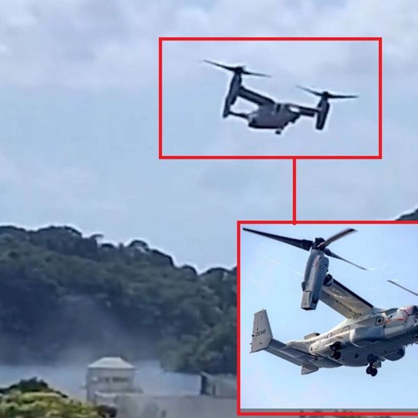 Two U.S. Marine V-22 Osprey aircraft were seen departing Trinidad during joint drills, signaling a possible rapid-response posture near Venezuela amid ongoing Caribbean operations (Picture Source: USMC/CNC3TV)