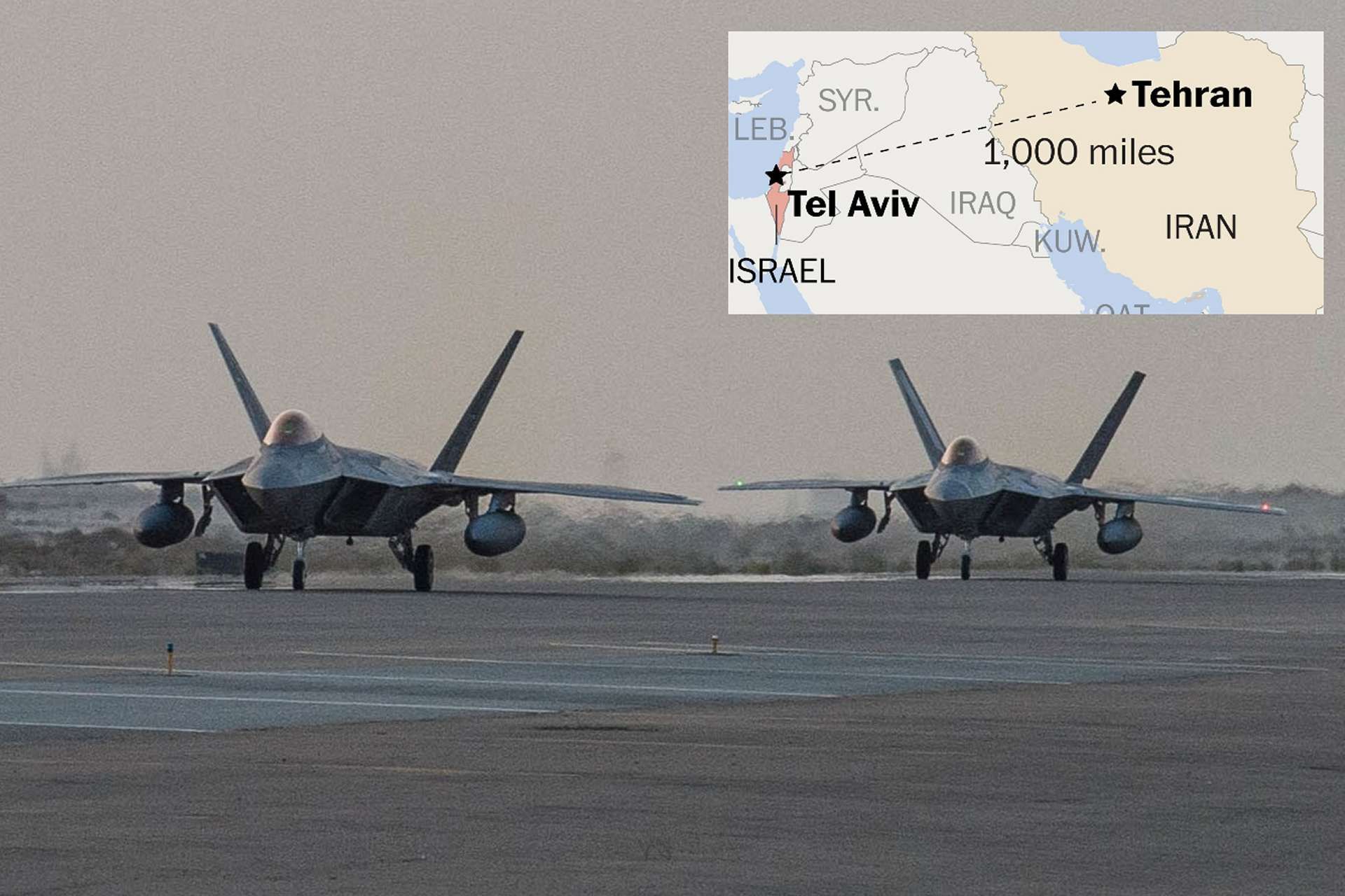 U.S. Air Force F-22 Raptor stealth fighters have reportedly landed in Israel after departing RAF Lakenheath, signaling a possible forward deployment amid rising tensions with Iran (Picture Source: The Washington Post / U.S. Air Force)