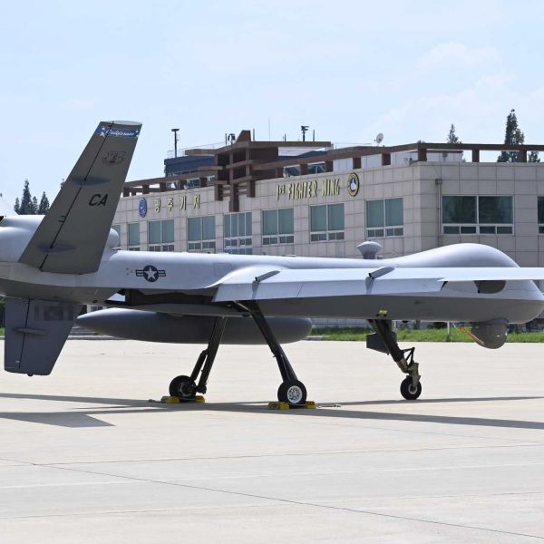 An MQ-9A Reaper from the 163d Attack Wing, California Air National Guard, taxis during routine operations. This aircraft type is now deployed from Puerto Rico to support expanded U.S. Air Force ISR missions against drug trafficking in the Caribbean.