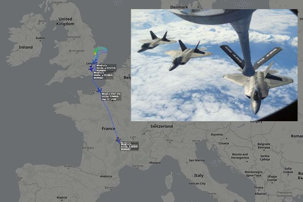 Twelve US Air Force F-22 Raptors departed RAF Lakenheath under tanker escort toward the CENTCOM theater, signaling a major shift in US airpower posture amid escalating tensions with Iran (U.S. Air Force/Flightradar24)