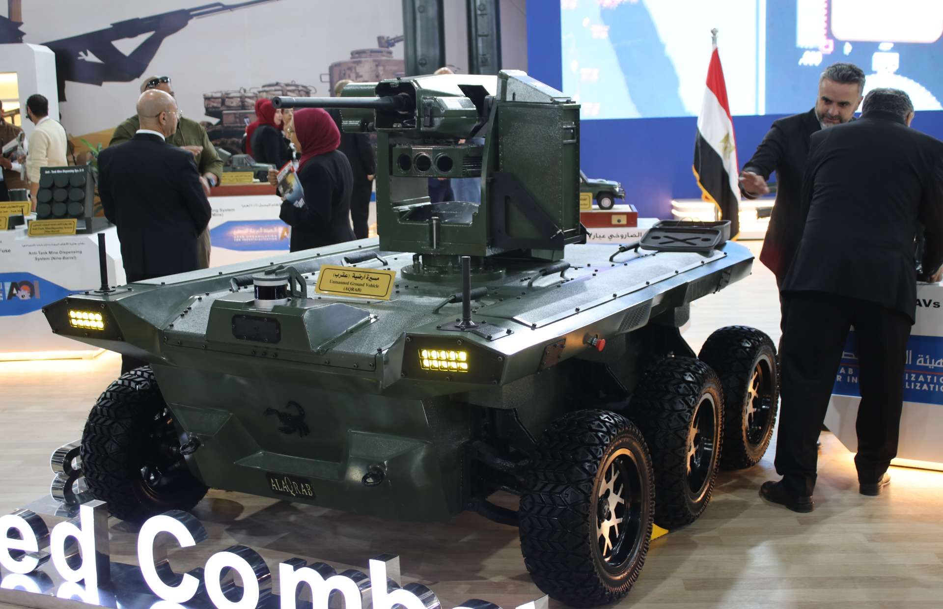 Aqrab UGS mounts a stabilized 12.7 mm remote weapon station with day-night sensors for precise standoff fire against light armored and soft targets (Picture source: Army Recognition Group).