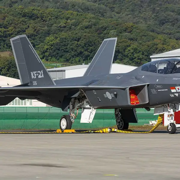 South Korea’s KF-21 Boramae on static display during DX Korea 2023 in Seoul, highlighting the nation's latest indigenous fighter program to international audiences. The aircraft's public appearance underlines its readiness for production and export.