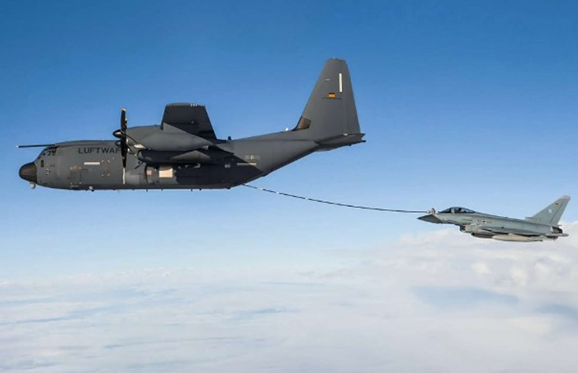 Germany’s KC-130J is a tactical tanker able to refuel jets and helicopters from short, rough airstrips, extending Eurofighter range and frontline endurance (Picture source: German Air Force).