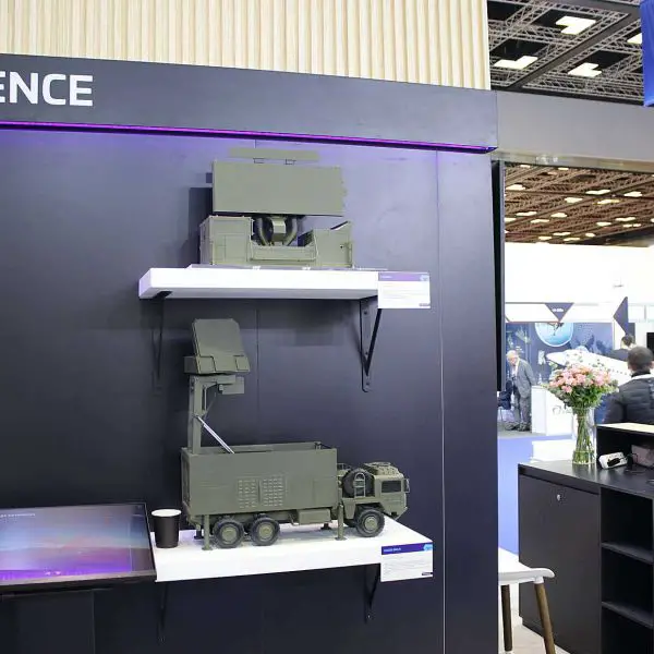 Scale models of the Thales GM200 MM/A and GM400α radar systems on display at the Thales booth during DIMDEX 2026 in Doha, showcasing Qatar’s next-generation air surveillance assets aimed at strengthening national airspace sovereignty.