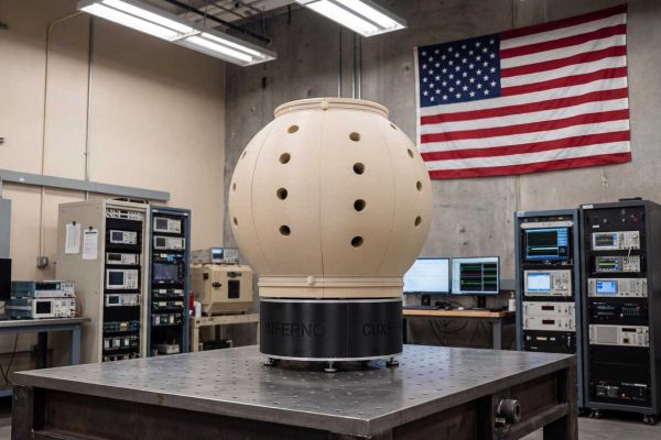 Instead of calculating how quickly a turret can move toward a target, the fire control logic of the Inferno RTC determines which barrel is already geometrically closest to the predicted drone trajectory at the required firing moment. (Picture source: Picket Defense Systems)