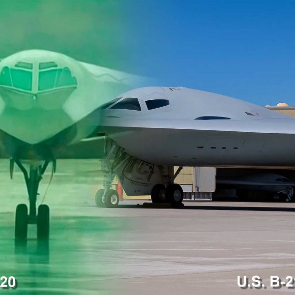The United States B-21 Raider (right) and China’s H-20 (left) represent the next generation of long-range stealth bombers, signaling a global shift in strategic airpower.