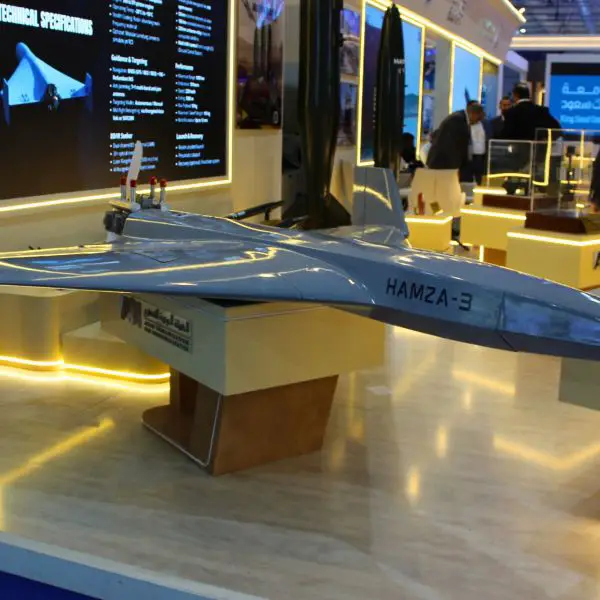 The Hamza-3 is presented with a configuration integrating a jet engine, associated with a stated average speed of 500 km/h (Picture source: Army Recognition)