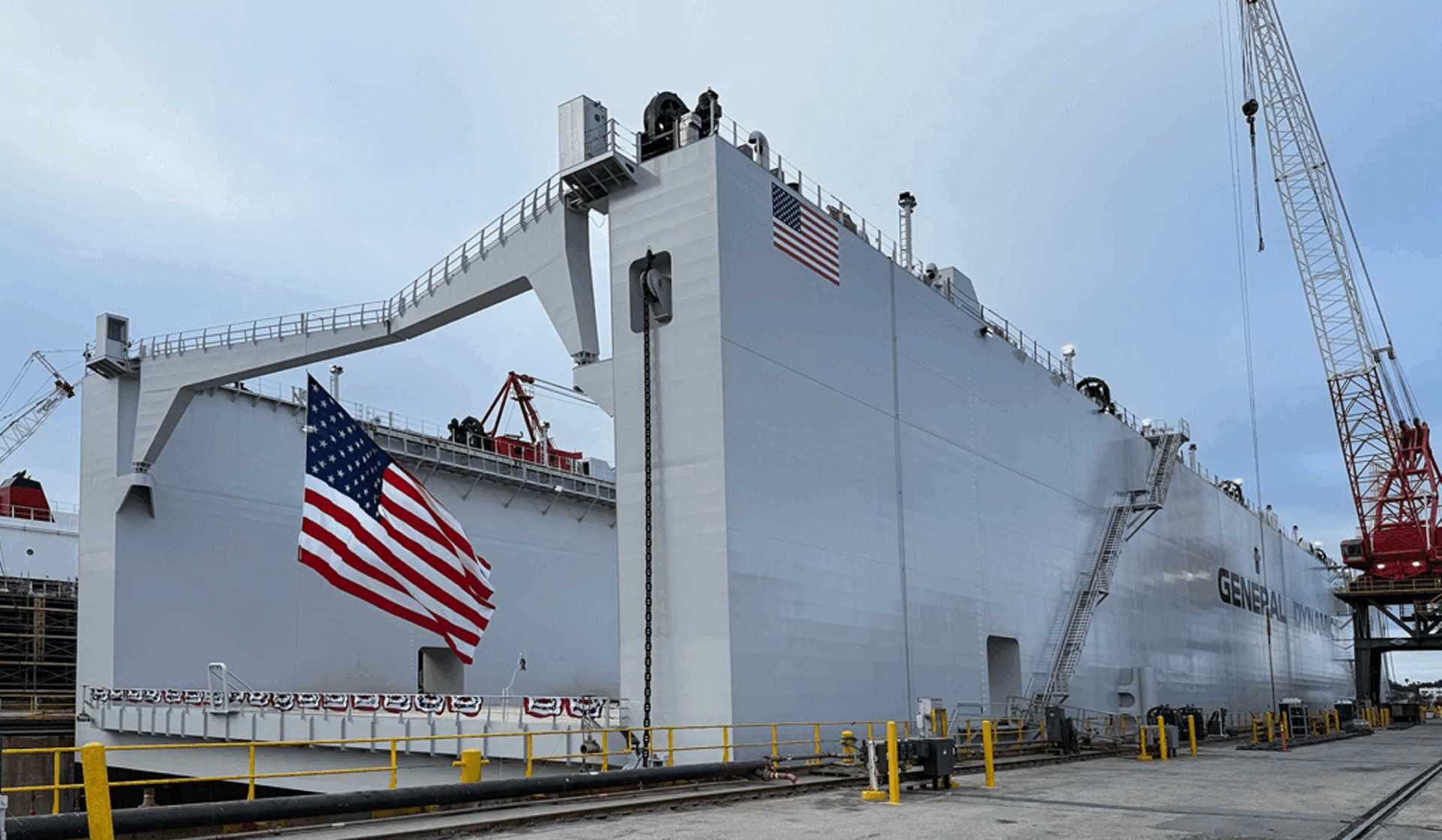 The floating dry dock Atlas will be essential to the Columbia-class program, providing the specialized launch and maintenance capacity needed to assemble, service, and sustain the U.S. Navy’s next-generation ballistic missile submarines. (Picture source: Bollinger Shipyards)