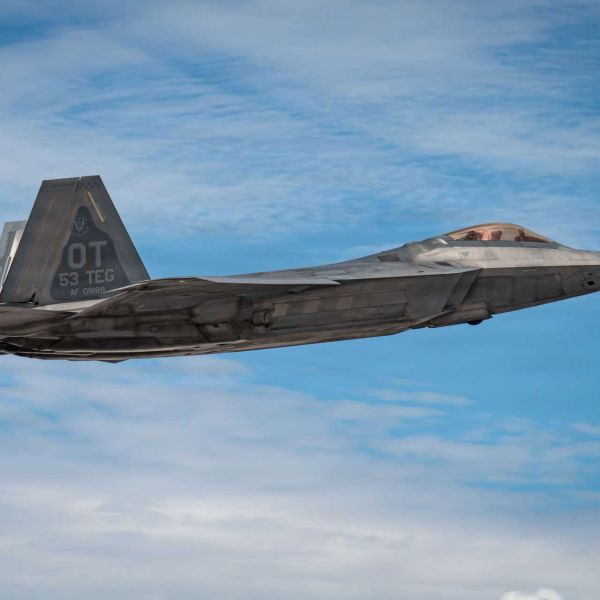 The U.S. Air Force F-22 Raptor is a fifth-generation stealth air superiority fighter featuring supercruise, low-observable design, AN/APG-77 AESA radar, and advanced sensor fusion for beyond-visual-range dominance in contested airspace.