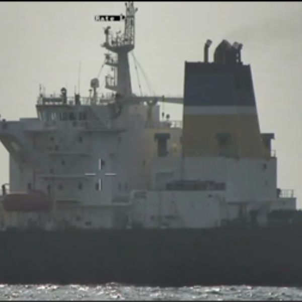 The Royal Navy tracked the vessel and supplied critical intelligence during a French-led interception and boarding of a sanctioned Russian oil tanker in the Mediterranean. (Picture source: British MoD)