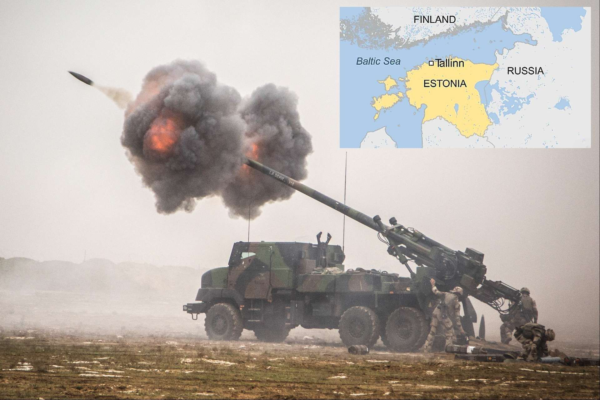 A French CAESAR 155mm self-propelled howitzer unleashes a high-velocity round toward Islamic State positions in Syria’s Middle Euphrates River Valley on 2 December 2018, its truck-mounted chassis angled for rapid displacement after the shot (Picture Source: United States Army / British Broadcasting Corporation)