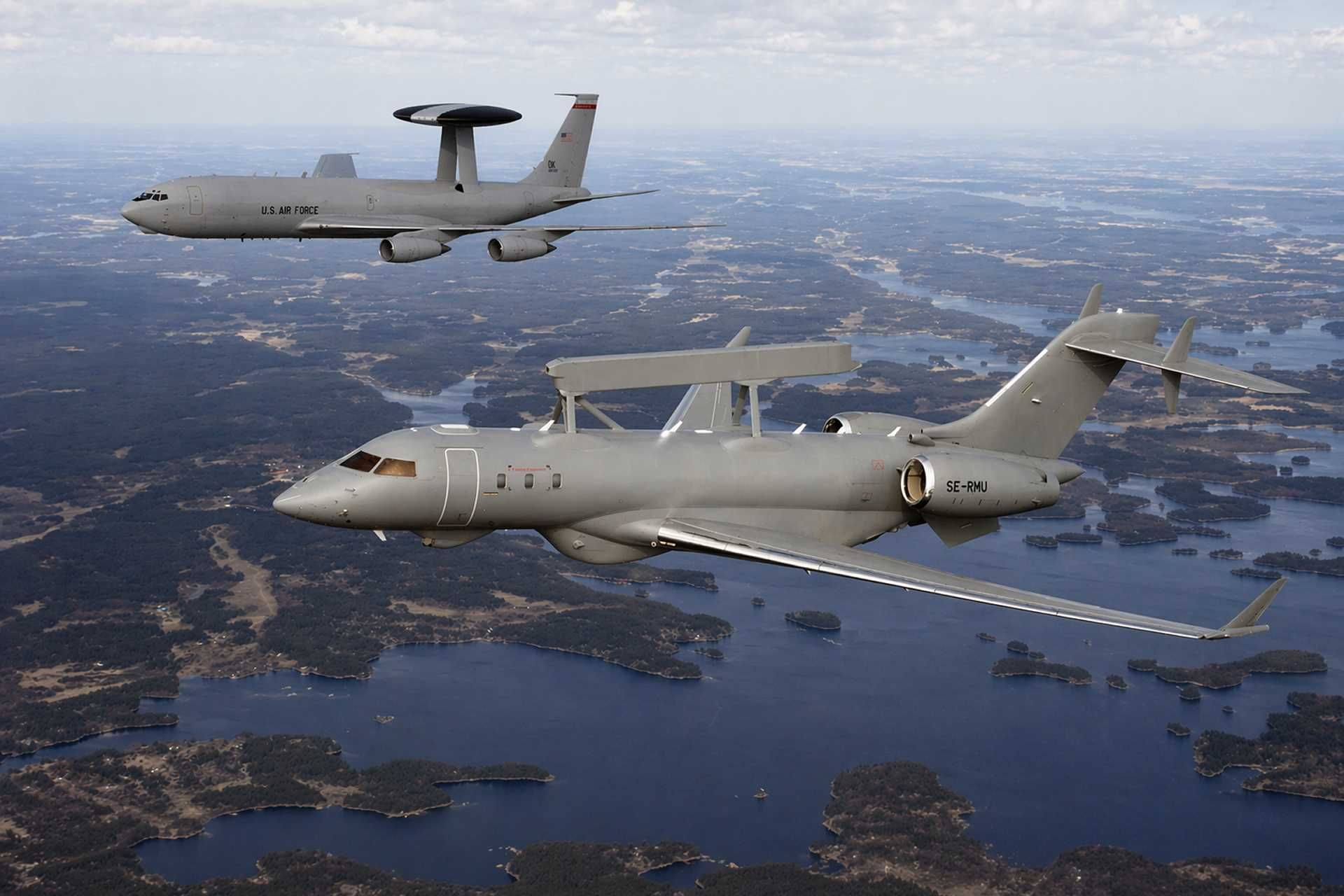 The GlobalEye’s advantage over both the Boeing E-3 Sentry and the E-7 Wedgetail is simple: it combines multi-domain sensing (air, sea, ground), higher-altitude coverage, and lower operating cost in a smaller, more flexible aircraft, while still using modern AESA radar.  (Picture source: AI-generated image based on Saab visual)