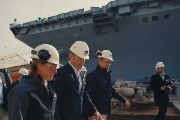 U.S. Secretary of War Pete Hegseth visits HII Newport News Shipbuilding on January 6, 2025, where the Department of War announced the acceleration of construction and delivery of the Ford‑class aircraft carrier USS John F. Kennedy (CVN‑79).