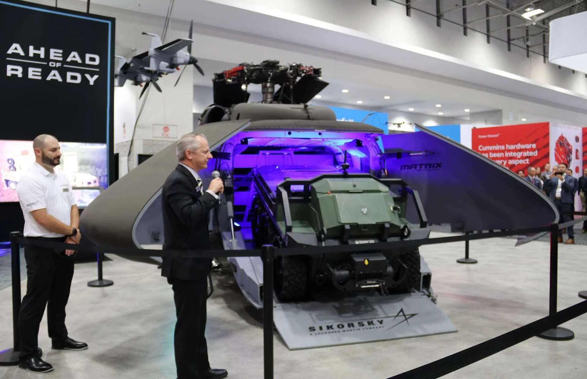 Sikorsky’s S-70UAS U-Hawk converts a legacy UH-60L into a fully autonomous heavy-lift aircraft with a redesigned clamshell nose, expanded cargo bay, and tablet-based MATRIX flight control system, enabling unmanned resupply, UGV deployment, and long-range logistics operations in contested environments (Picture source: Army Recognition Group).