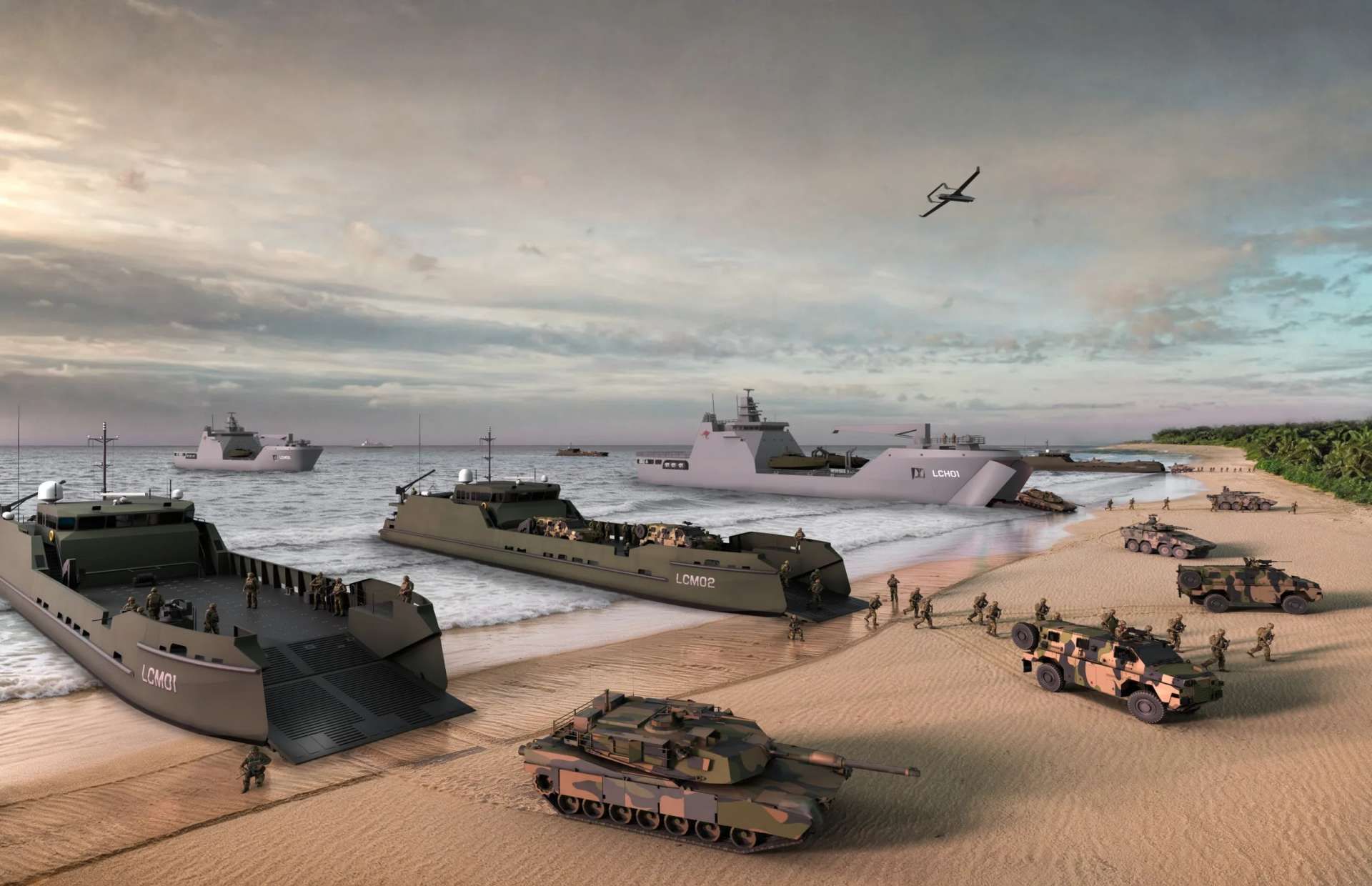 Australia’s future Landing Craft Medium will provide the Army with steel-built, long-range amphibious vessels capable of projecting up to 80 tonnes of combat power, including main battle tanks and HIMARS launchers (Picture source: Austal).