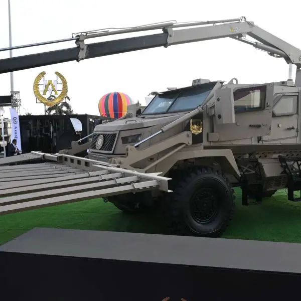 Armored ST-108 GPR mine detection vehicle with forward ground-penetrating radar array for rapid detection of buried mines and IEDs while leading route clearance and convoy protection operations (Picture source: Army Recognition Group).
