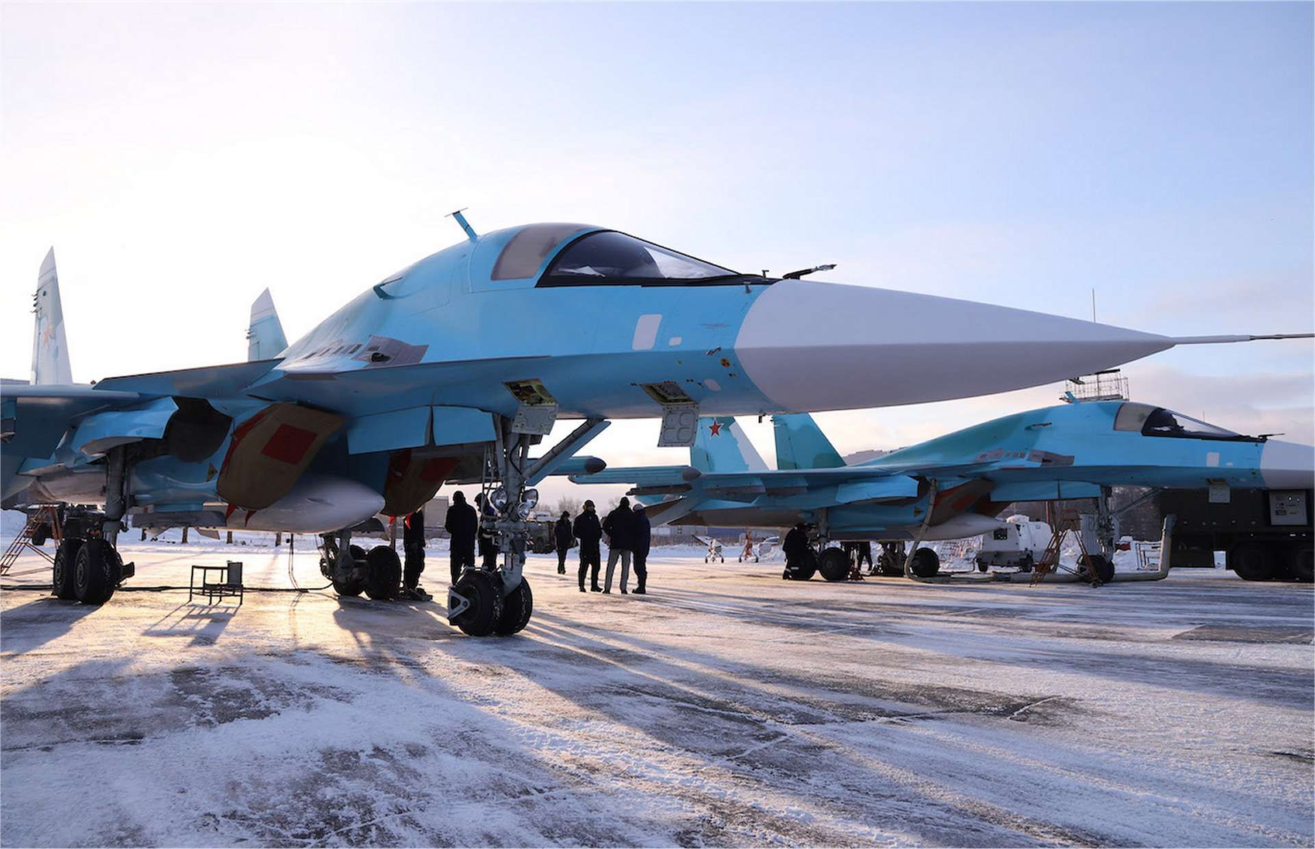 The Su-34 is a long-range Russian fighter-bomber with an 8-ton weapons load, armored side-by-side cockpit, terrain following radar, and stand-off precision strike capability (Picture source: Rostec).
