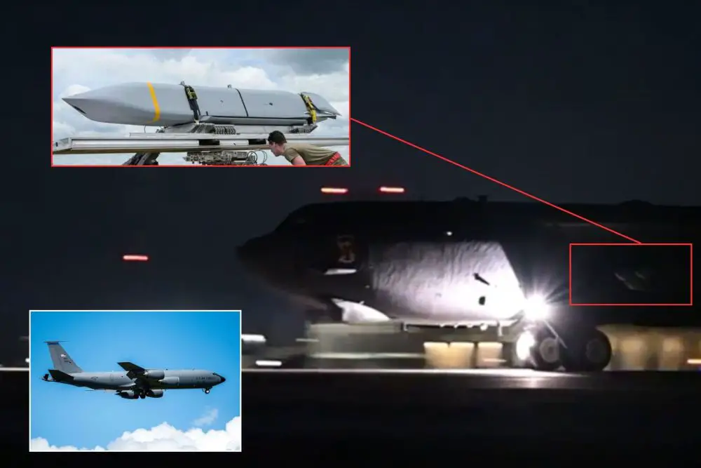 A U.S. Air Force B-52H Stratofortress bomber taxis for takeoff on March 2, 2026, in support of Operation Epic Fury, carrying AGM-158 JASSM long-range cruise missiles mounted under its wings. (Picture source: US DoD/ Edited by Army Recognition)