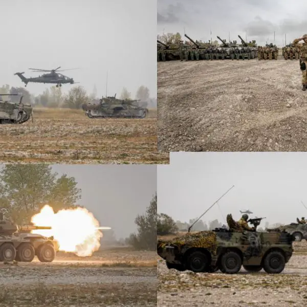 The exercise featured Ariete main battle tanks, Centauro wheeled gun systems, and Dardo infantry fighting vehicles operating in coordinated formations to demonstrate Italy’s modular land combat capability (Picture Source: Italian MoD)