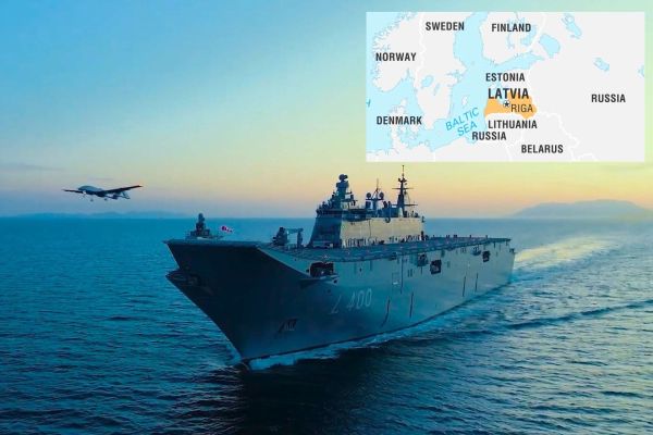 NATO has deployed Turkey’s drone carrier TCG Anadolu to waters off Latvia under Operation Eastern Sentry to strengthen allied air surveillance and air defense along the Baltic flank amid ongoing Russian airspace pressure (Picture Source: Anadolu Agency / Britannica)