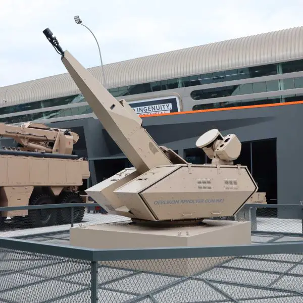 A standard Skynex air defense system consists of four 35 mm Revolver Gun Mk3 unmanned turrets, one Skynex Control Node CN-1 command-and-control post using the Skymaster battle management system, and at least one X-TAR3D X-band radar for airspace surveillance. (Picture source: Army Recognition)