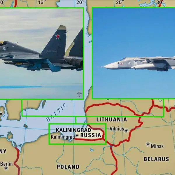 Russia’s Baltic Fleet used Su-24M bombers and Su-30SM2 fighters in Kaliningrad to rehearse strike missions against convoys, command posts, infrastructure and warships, highlighting capabilities relevant to NATO reinforcement routes and Baltic Sea operations (Picture Source: French MoD / Britannica / Edited By Army Recognition Group)