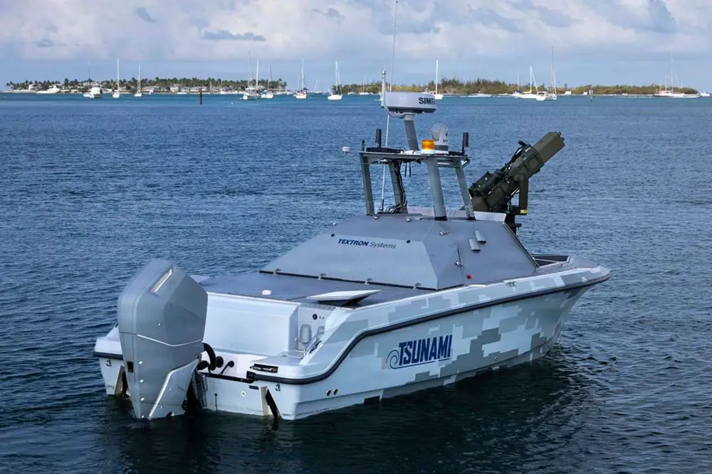 Textron Systems’ TSUNAMI 25 uncrewed surface vessel will support U.S. Navy Fourth Fleet and SOUTHCOM trials in Key West, combining high-speed maritime surveillance, autonomous interdiction support, and potential precision armament for counter-drug and littoral security missions (Picture source: U.S. DoW).