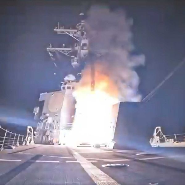 Still image from video footage released by the U.S. Department of War on December 25, 2025, showing the launch of a possible Tomahawk Land Attack Missile from a U.S. Navy Arleigh Burke-class guided-missile destroyer during a strike operation targeting ISIS elements in Sokoto State, Nigeria.