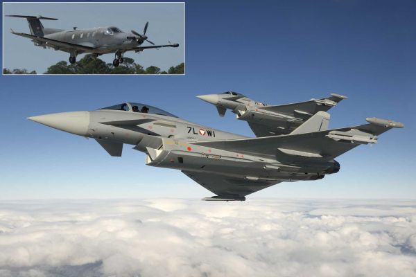On May 10 and 11, 2026, Austrian Eurofighter Typhoons intercepted a total of four U.S. Air Force PC-12/U-28A Draco intelligence aircraft operating over Upper Austria without confirmed diplomatic overflight authorization. (Picture source: Austrian MoD and US DoD)