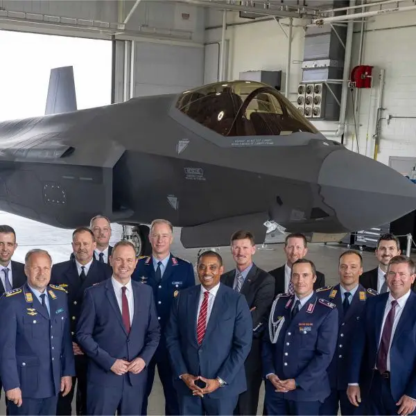 U.S. and German defense officials attend the formal ceremony marking the start of F-35A production for the German Air Force at Lockheed Martin’s Fort Worth facility in United States.