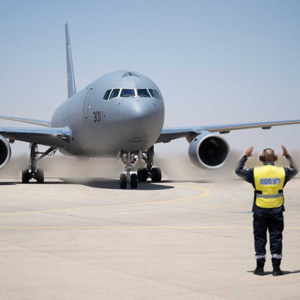The KC-46 Gideon provides the Israeli Air Force with the extended flight endurance, rapid fuel-transfer rates, and independent multi-role capacity necessary to sustain large-scale, long-range strike formations over the distances required to reach targets inside Iran. (Picture source: Israeli MoD)