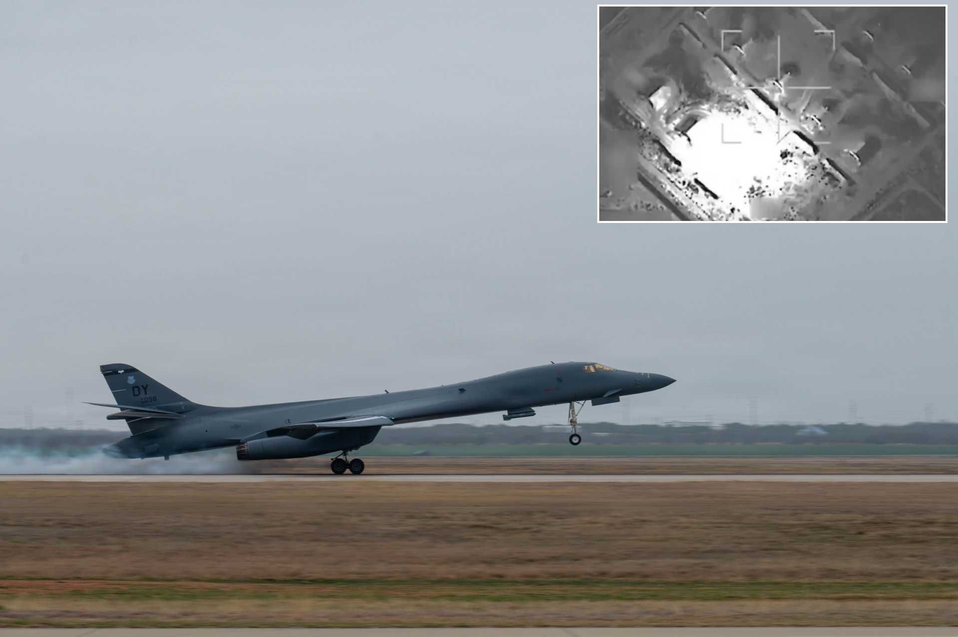 A U.S. Air Force B-1B Lancer operates in support of CENTCOM’s Operation Epic Fury, March 2026. Open-source intelligence analysis of circulating footage suggests the possible use of bunker-buster munitions in strikes against hardened targets, although this remains unconfirmed. (U.S. Air Force photo)