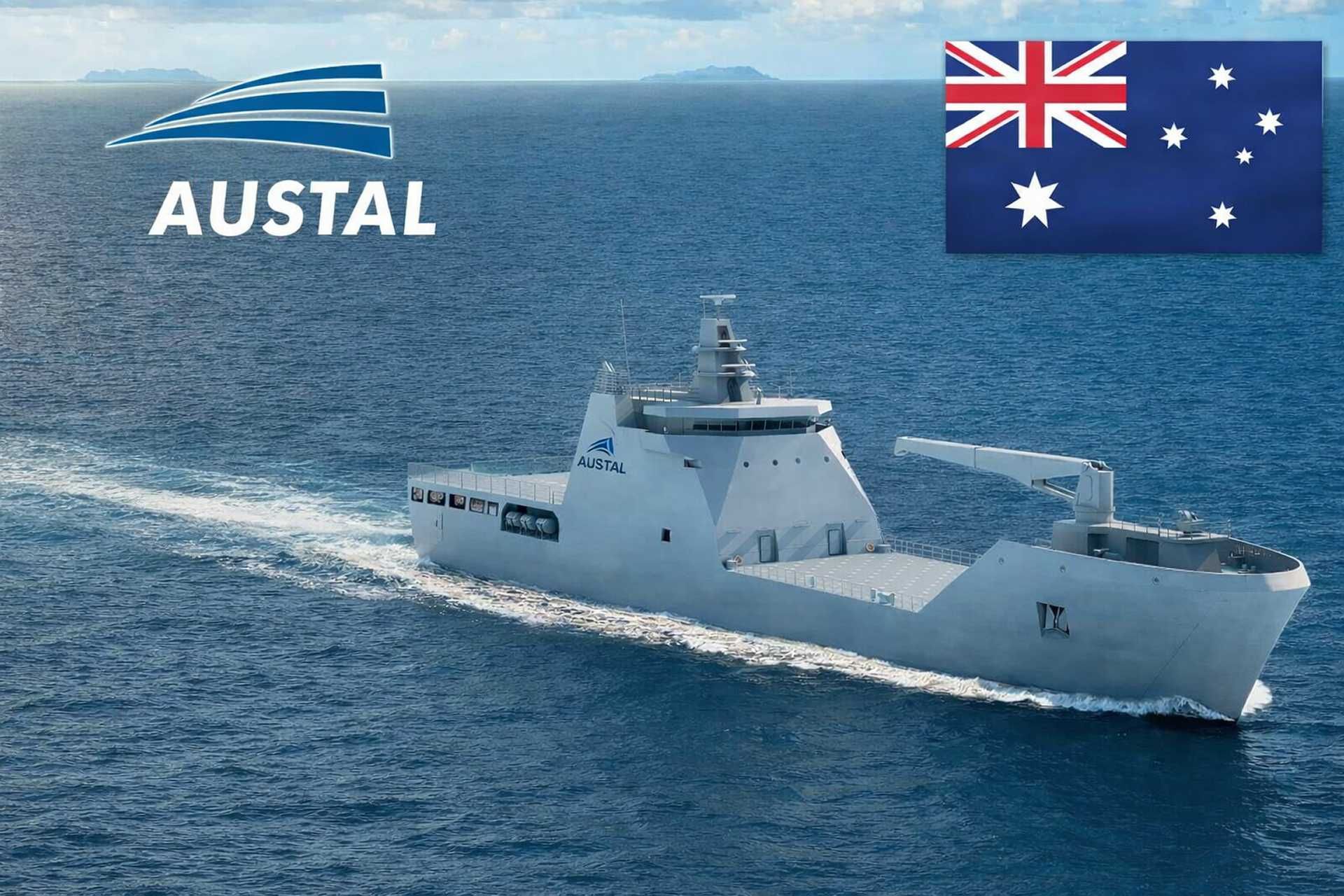 Artist rendering of Austal Landing Craft Heavy LCH vessel based on Damen LST100 design for the Australian Defence Force