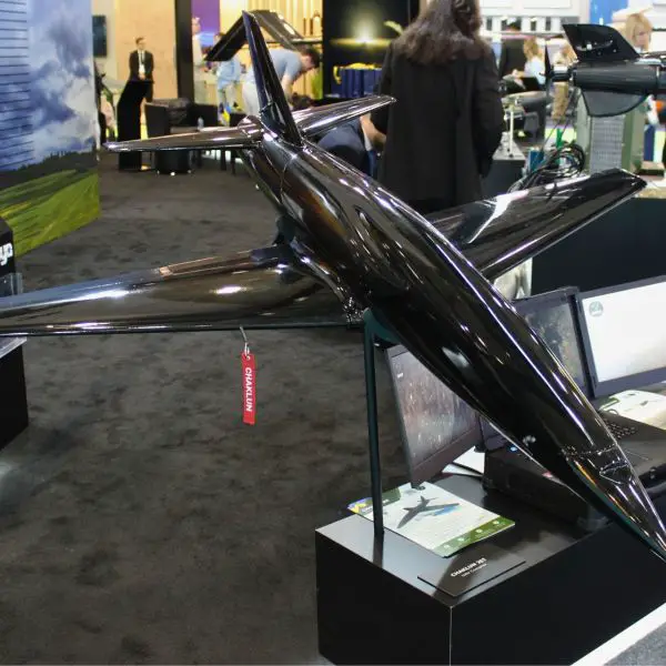 Chaklun Jet counter-UAV interceptor drone displayed by Ukraine at SAHA 2026 in Istanbul. (Picture source: Army Recognition)