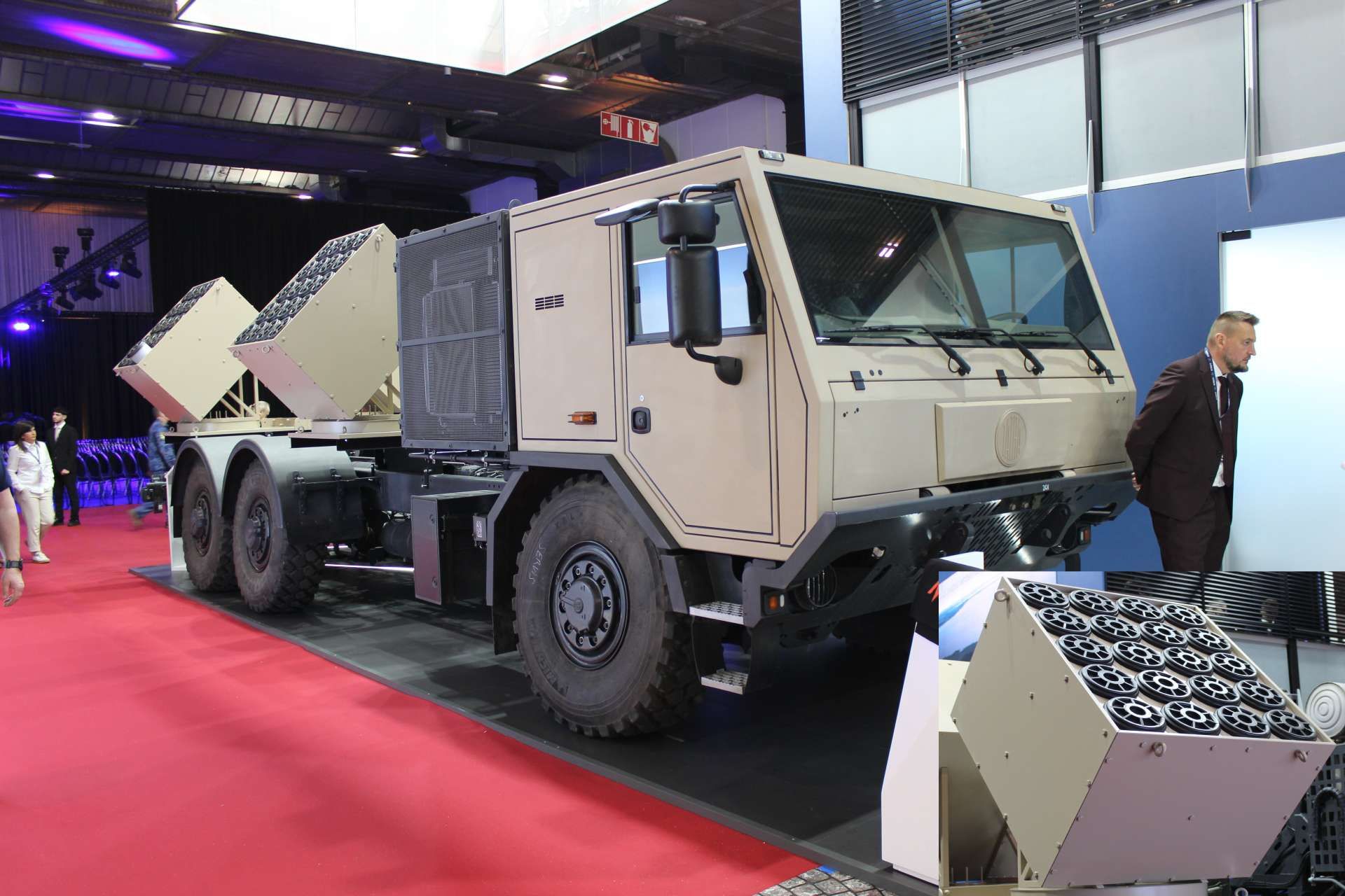 PGZ and Belma’s Modular Mine Laying System mounted on a Tatra Force 6x6 gives armies a fast, automated counter-mobility capability, able to rapidly deploy up to 600 anti-tank mines to block armored advances. Displayed at BEDEX in Brussels, the system reflects Poland’s Baobab-K program and its push into export markets (Picture source: Army Recognition Group).