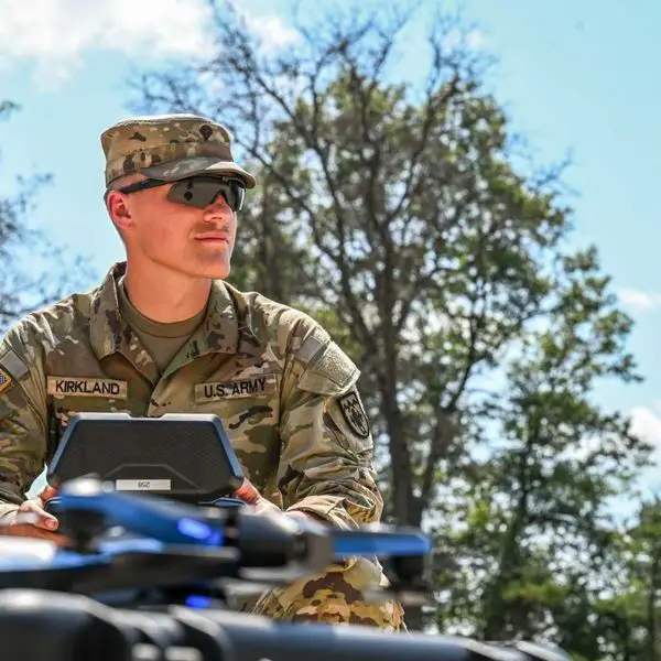 U.S. Army Specialist Elija Kirkland, assigned to 1st Battalion, 119th Field Artillery Regiment, operates an uncrewed aerial system in support of a cannon battery mission during Exercise Northern Strike 24-2 at Camp Grayling Joint Maneuver Training Center, Michigan.