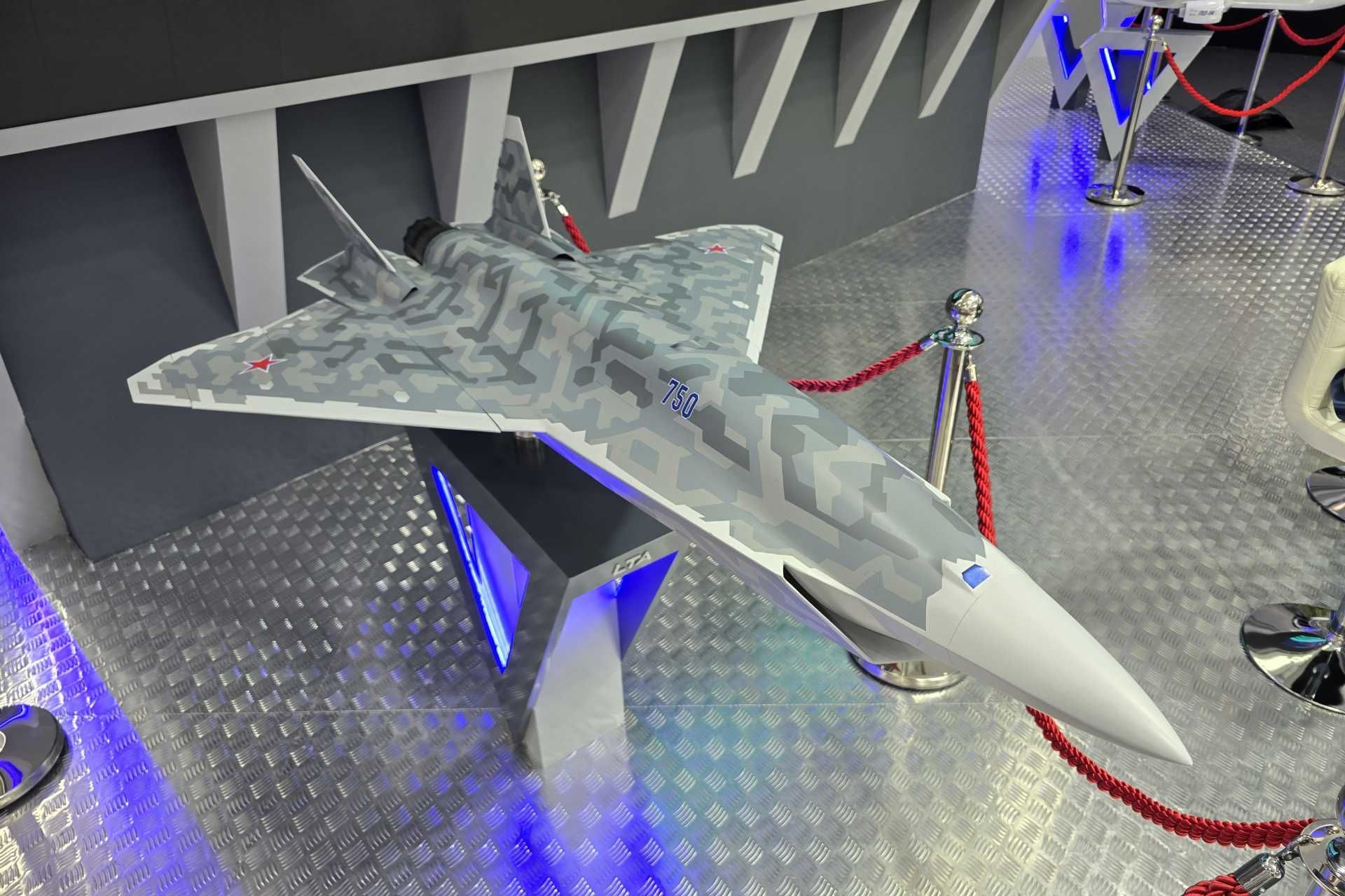 The Sukhoi Su-75 is intended to be available in one-seat, two-seat, and unmanned versions, allowing a single platform family to cover training, strike, and loyal wingman roles. (Picture source: X/Michael Jerdev)