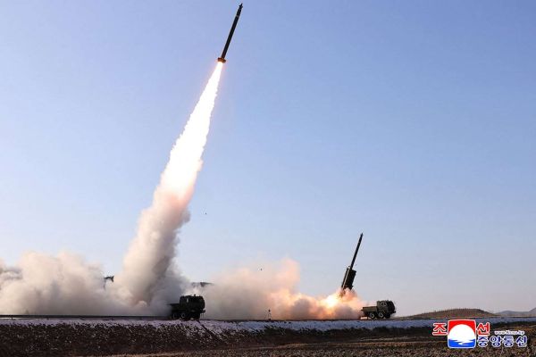 North Korea’s April 2026 tests showcased a Hwasong-11 cluster-warhead missile, a blackout bomb, and an electromagnetic weapon aimed at disrupting airbases, power grids, and military electronics. Picture from a January test (Picture source: KCNA).
