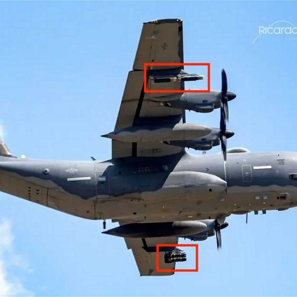 AC-130J Ghostrider deployed to Comalapa International Airport (CSL), El Salvador, in support of Operation Southern Spear, shown with an asymmetric precision strike loadout of four AGM-114 Hellfire missiles on the left wing and four GBU-39/B Small Diameter Bombs on the right wing.(Image Credit: Ricardo Alas Spotter)