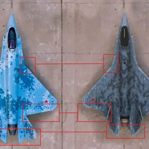 Russia has begun building an experimental prototype of the redesigned Su-75 Checkmate, marking the fighter's transition from a concept model to a testable fifth-generation combat aircraft with both domestic and export ambitions (Picture Source: Sukhoi / Russia's Federal Service for Intellectual Property / Edited by Army Recognition Group). © Army Recognition Group. All rights reserved. Unauthorized use, reproduction, or distribution prohibited.