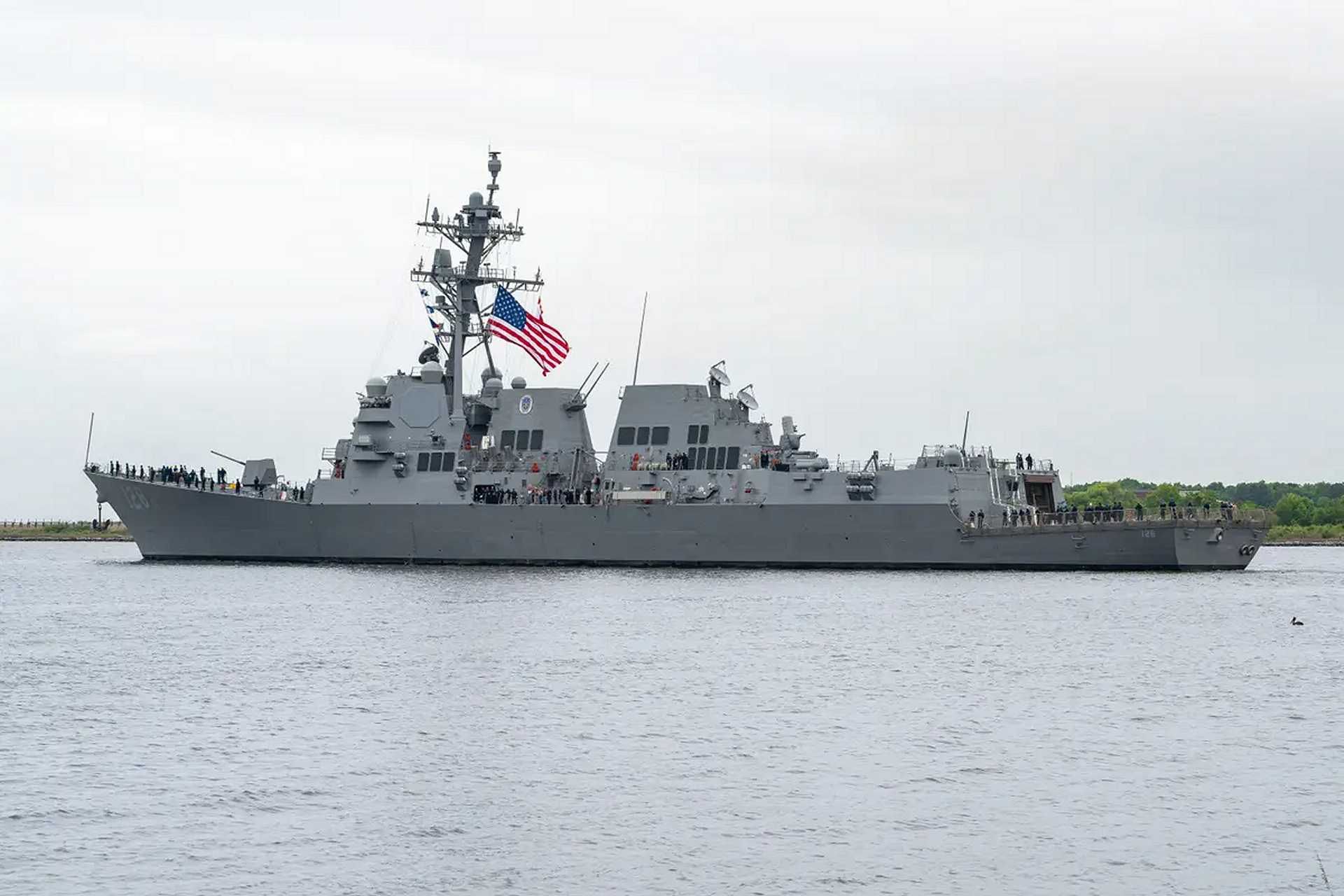  The U.S. Navy’s newest Flight III Arleigh Burke-class guided missile destroyer USS Ted Stevens (DDG 128) departs HII Ingalls Shipbuilding on May 8, 2026, beginning its transit to Norfolk, Virginia ahead of commissioning in Whittier, Alaska as one of the Navy’s most advanced air and missile defense warships.