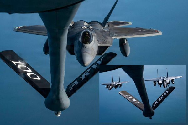 A U.S. Air Force KC-135 sortie over the North Sea demonstrated how aerial refueling keeps F-15E strike fighters and F-22 stealth jets continuously ready for rapid operations across Europe (Picture Source: U.S. Air Force)