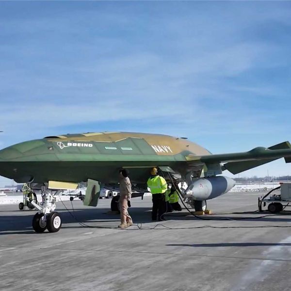 The first operational U.S. Navy MQ-25A Stingray unmanned aircraft conducts its inaugural autonomous taxi test, validating ground handling and control systems ahead of future carrier deck integration.