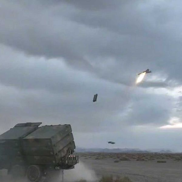 The Chinese PLA Eastern Theater Command conducts a live-fire test of the ASN-301 loitering munition from a mobile launcher.