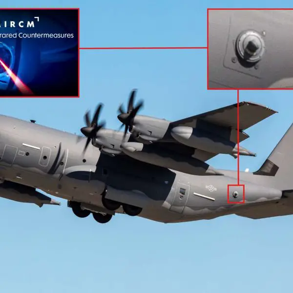 The United States has approved a $160 million sale of laser-based Large Aircraft Infrared Countermeasures (LAIRCM) systems to enhance the survivability of Royal Air Force transport aircraft against infrared-guided missile threats. The image shows a U.S. MC-130J Commando II equipped with similar defensive capabilities and is used for illustrative purposes only (Picture Source: Lockheed Martin / Northrop Grumman / Edited By Army Recognition Group)