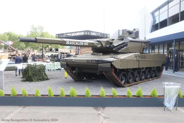France’s proposed interim tank could draw on technologies already demonstrated by KNDS’s EMBT-ADT 140, which combines a Leopard-derived chassis with a heavily reworked turret architecture built around the 140 mm ASCALON gun to bridge the gap between the Leclerc and the delayed MGCS (Picture source: Army Recognition Group).
