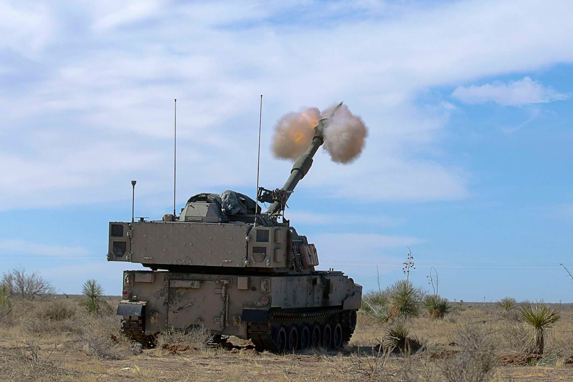 The U.S. Army validated the operational role of the upgraded M109A7 Paladin during live-fire training at Fort Bliss, highlighting its improved mobility, digital integration, and survivability for armored brigade artillery operations (Picture Source: U.S. Fort Bliss Garrison)